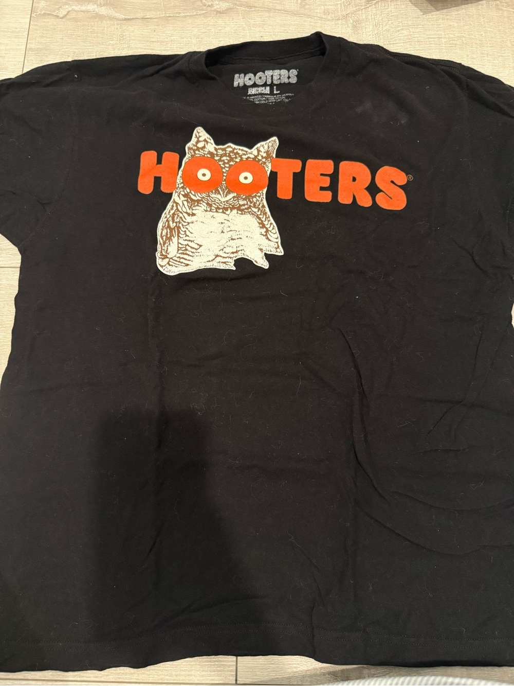 Hooters Black Crewneck Tee with White Logo Print